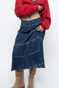 Vintage x Made in India x Dark Blue Bohemian Cotton Midi Skirt (L, XL)