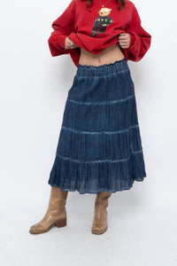 Vintage x Made in India x Dark Blue Bohemian Cotton Midi Skirt (L, XL)