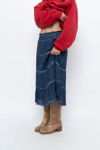 Vintage x Made in India x Dark Blue Bohemian Cotton Midi Skirt (L, XL)