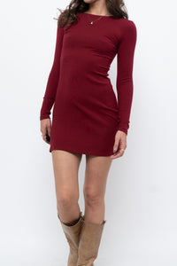 REFORMATION x Red Ribbed Long Sleeve Mini Dress (XS)