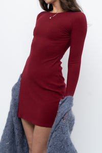 REFORMATION x Red Ribbed Long Sleeve Mini Dress (XS)