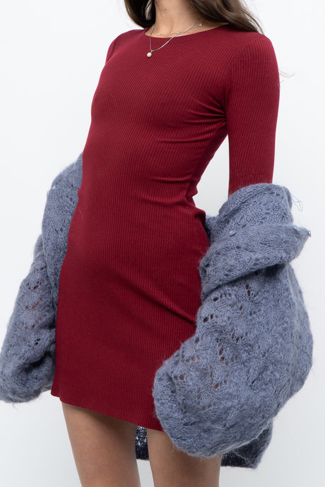 REFORMATION x Red Ribbed Long Sleeve Mini Dress (XS)
