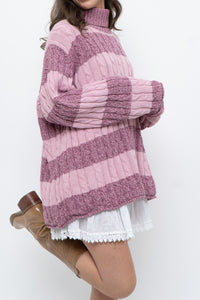 Vintage x Pink Two-tone Cotton Ribbed Knit Turtleneck (XS-XL)