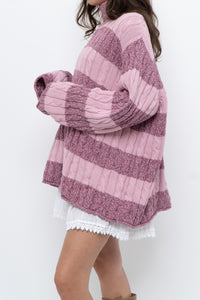 Vintage x Pink Two-tone Cotton Ribbed Knit Turtleneck (XS-XL)