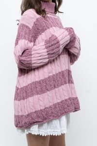 Vintage x Pink Two-tone Cotton Ribbed Knit Turtleneck (XS-XL)