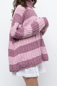 Vintage x Pink Two-tone Cotton Ribbed Knit Turtleneck (XS-XL)