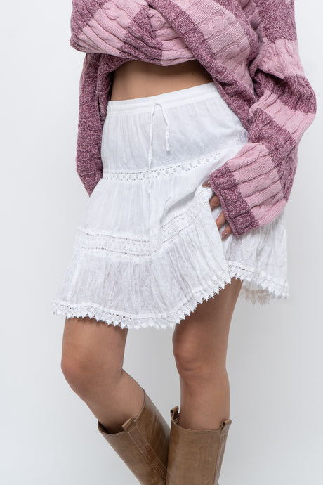 Vintage x White Lace Cotton Mini Skirt (XS, S)