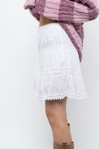 Vintage x White Lace Cotton Mini Skirt (XS, S)