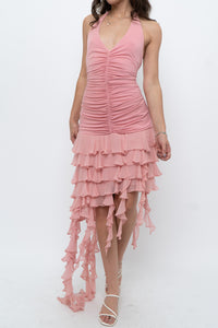 Vintage x BCBG Blush Pink Silk Frilly Midi Dress (M, L)