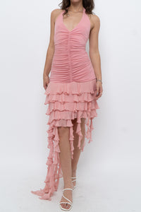 Vintage x BCBG Blush Pink Silk Frilly Midi Dress (M, L)