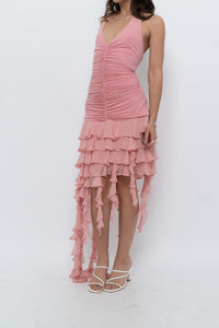 Vintage x BCBG Blush Pink Silk Frilly Midi Dress (M, L)
