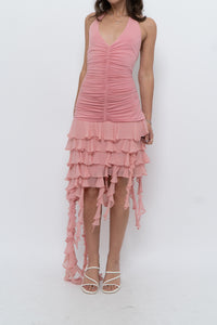 Vintage x BCBG Blush Pink Silk Frilly Midi Dress (M, L)