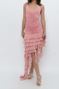 Vintage x BCBG Blush Pink Silk Frilly Midi Dress (M, L)
