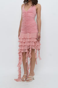 Vintage x BCBG Blush Pink Silk Frilly Midi Dress (M, L)
