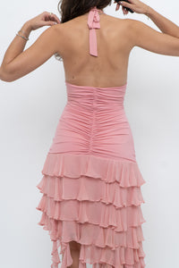 Vintage x BCBG Blush Pink Silk Frilly Midi Dress (M, L)