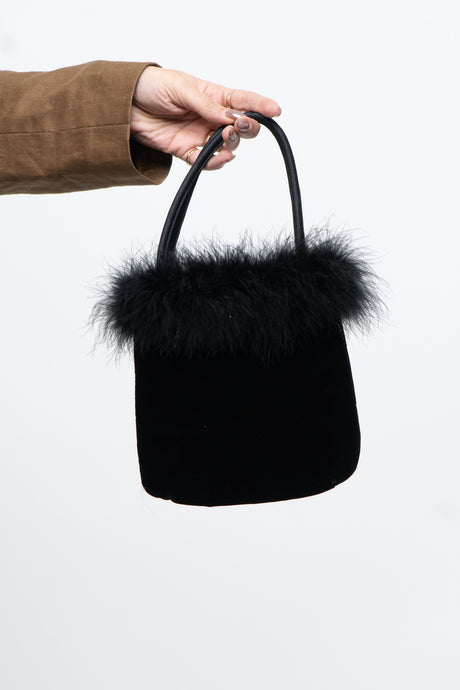 Vintage x Black Velvet Fur Clutch