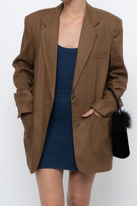 Vintage x Brown Linen Blazer (XS-M)