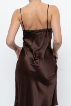 Load image into Gallery viewer, Vintage x Brown Satin &amp; Black Lace Midi Dress (S, M)