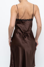 Load image into Gallery viewer, Vintage x Brown Satin &amp; Black Lace Midi Dress (S, M)