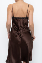 Load image into Gallery viewer, Vintage x Brown Satin &amp; Black Lace Midi Dress (S, M)