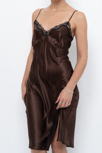 Load image into Gallery viewer, Vintage x Brown Satin &amp; Black Lace Midi Dress (S, M)