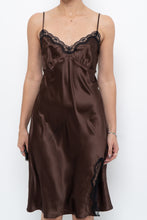 Load image into Gallery viewer, Vintage x Brown Satin &amp; Black Lace Midi Dress (S, M)