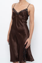 Load image into Gallery viewer, Vintage x Brown Satin &amp; Black Lace Midi Dress (S, M)