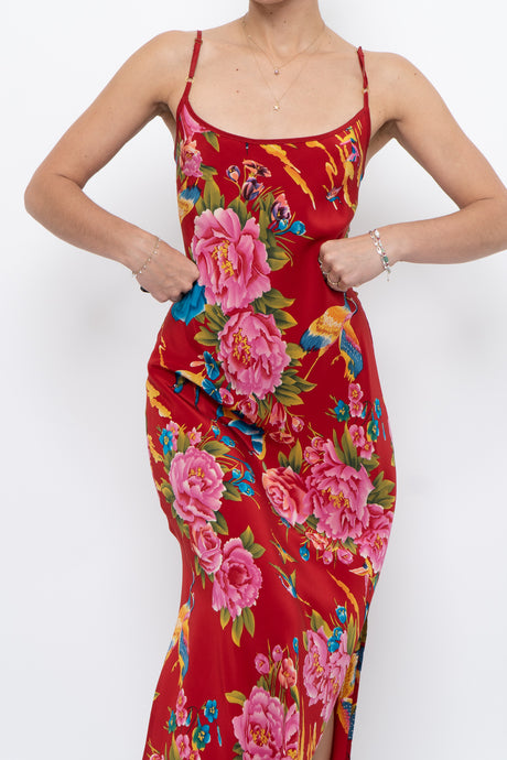 Vintage x BETSEY JOHNSON Red Patterned Maxi Dress (S)