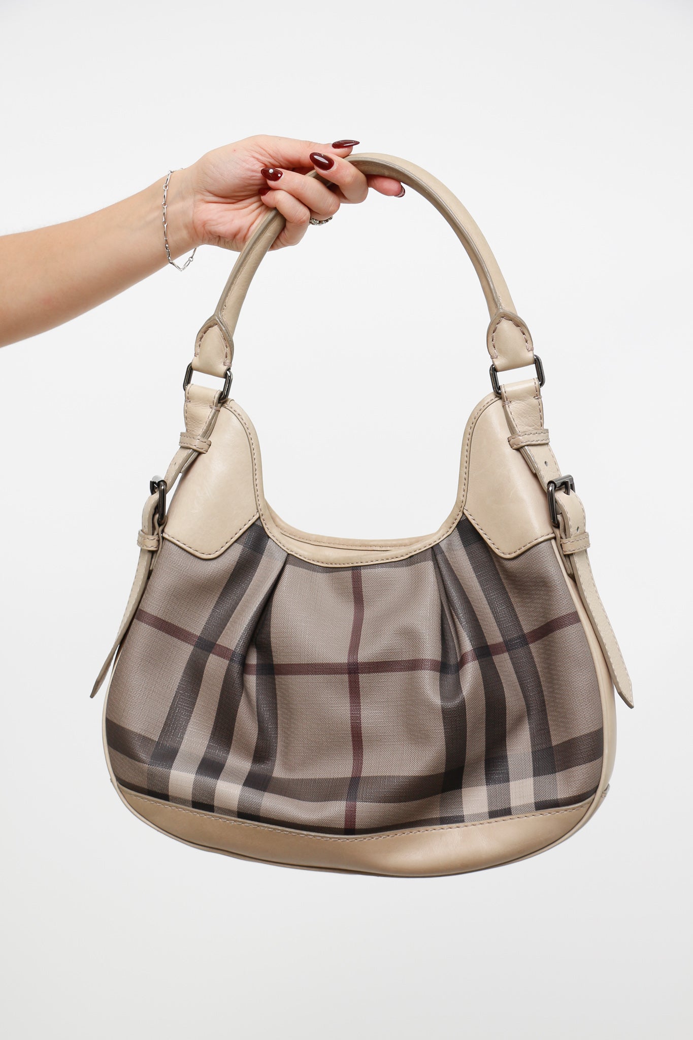 Vintage x BURBERRY Super Nova Check Hobo Leather Purse