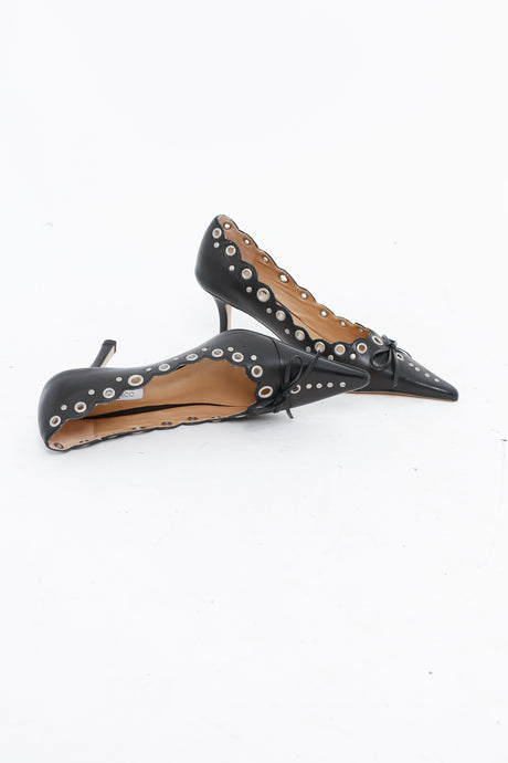 TONY BIANCO x Black Leather Bow Studded Heels (6.5-7W)