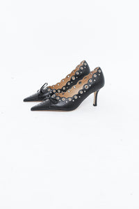 TONY BIANCO x Black Leather Bow Studded Heels (6.5-7W)