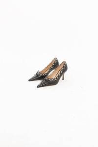 TONY BIANCO x Black Leather Bow Studded Heels (6.5-7W)