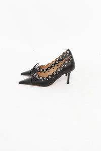 TONY BIANCO x Black Leather Bow Studded Heels (6.5-7W)
