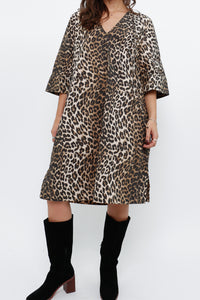 GANNI x Leopard Cotton Print Midi Dress (S, M)