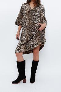 GANNI x Leopard Cotton Print Midi Dress (S, M)