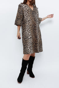 GANNI x Leopard Cotton Print Midi Dress (S, M)