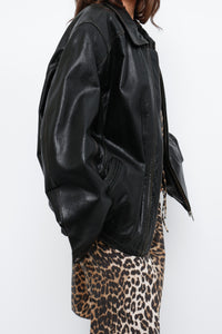 Vintage x DANIER LEATHER Black Shiny Stitched Leather Jacket (S-L)
