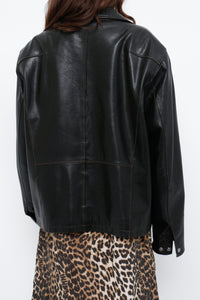 Vintage x DANIER LEATHER Black Shiny Stitched Leather Jacket (S-L)