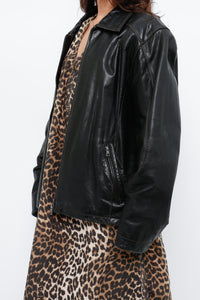 Vintage x DANIER LEATHER Black Shiny Stitched Leather Jacket (S-L)