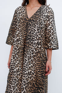 GANNI x Leopard Cotton Print Midi Dress (S, M)