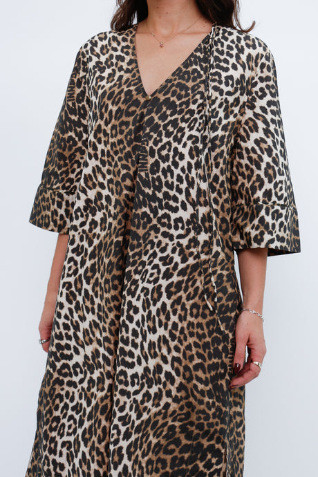 GANNI x Leopard Cotton Print Midi Dress (S, M)