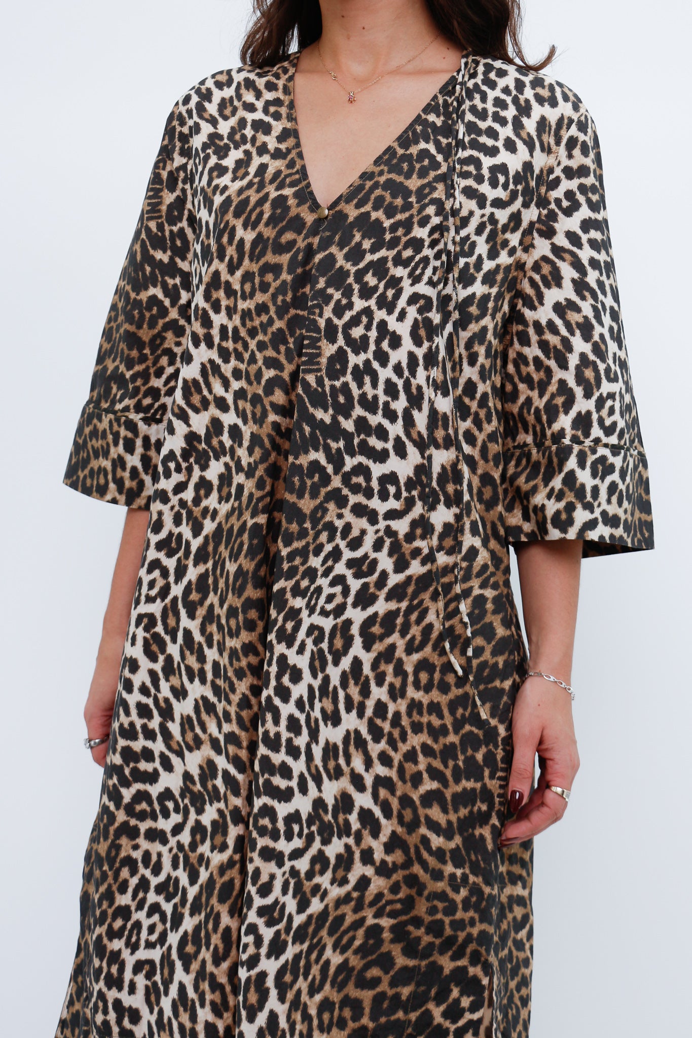GANNI x Leopard Cotton Print Midi Dress (S, M)