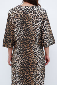 GANNI x Leopard Cotton Print Midi Dress (S, M)