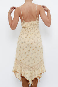 Vintage x Made in Thailand x Light Yellow Floral Midi Dress (S, M)
