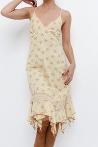Vintage x Made in Thailand x Light Yellow Floral Midi Dress (S, M)