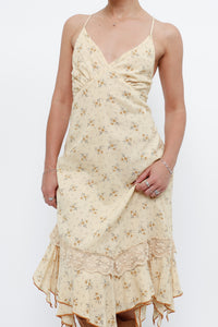 Vintage x Made in Thailand x Light Yellow Floral Midi Dress (S, M)