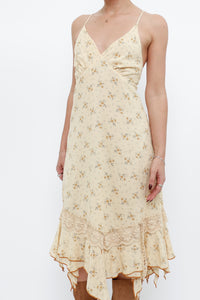 Vintage x Made in Thailand x Light Yellow Floral Midi Dress (S, M)