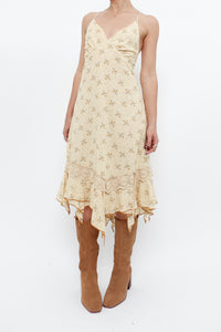 Vintage x Made in Thailand x Light Yellow Floral Midi Dress (S, M)