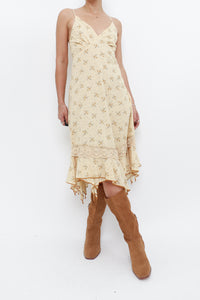 Vintage x Made in Thailand x Light Yellow Floral Midi Dress (S, M)