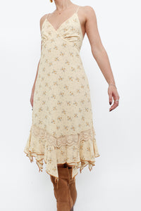 Vintage x Made in Thailand x Light Yellow Floral Midi Dress (S, M)
